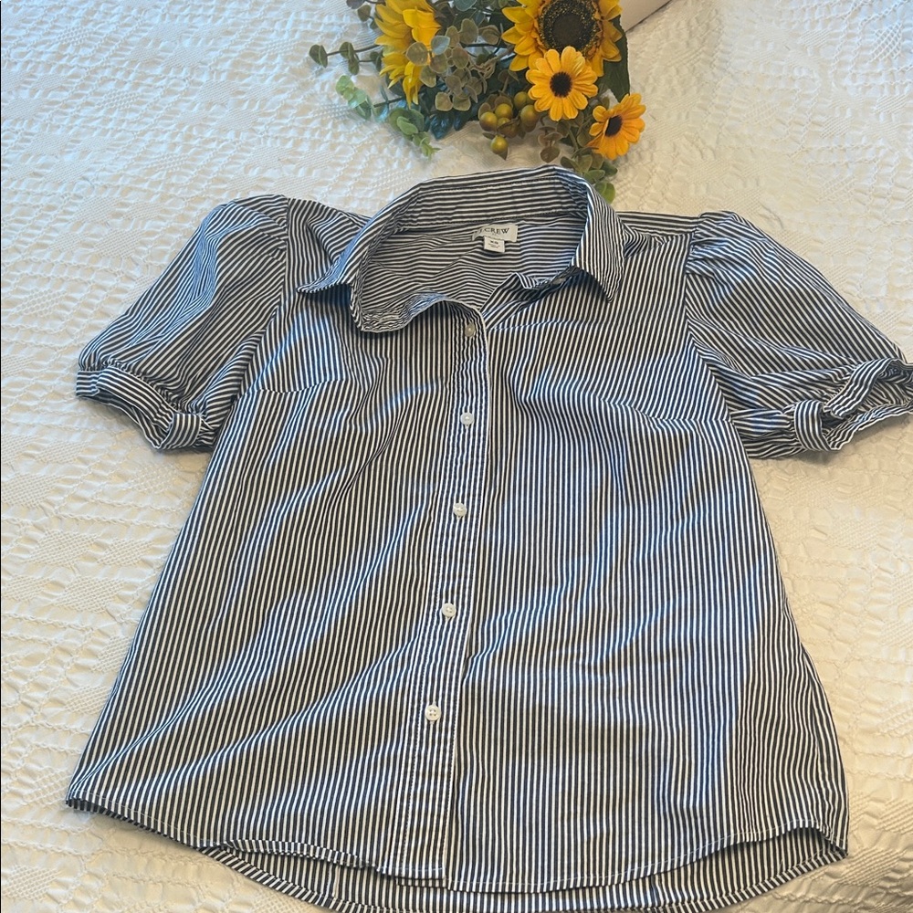 J. Crew Blue and White Striped Button-Up Shirt